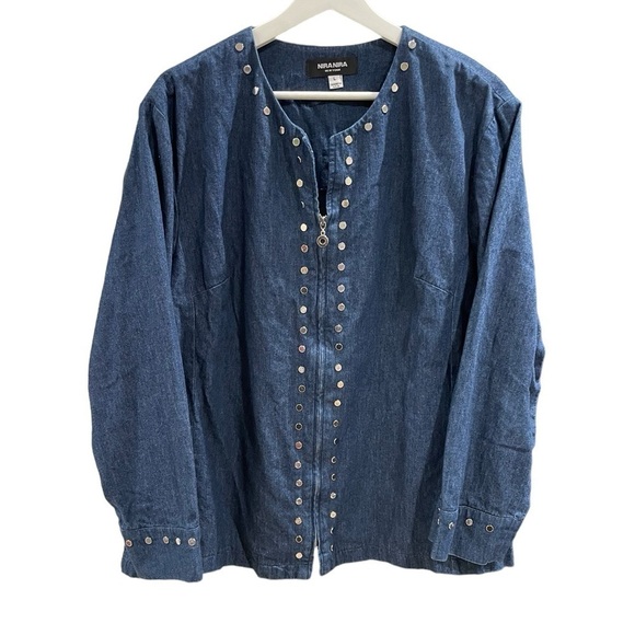 Nira Nira New York Tops - Nira Nira New York Blue Zipper Front Top with Silver Embellishments
